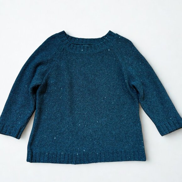 Talbots Petite XL Dark Gray Wool Blend Short Sleeve Sweater with Sequins GUC - Picture 1 of 7